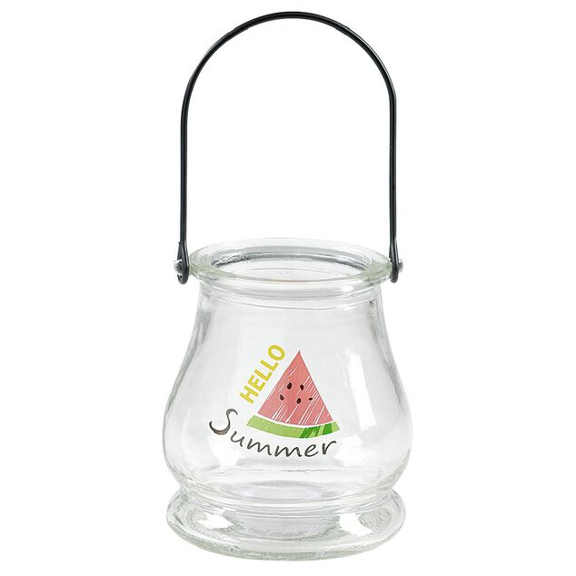 Lanterne déco été en verre et anse en métal