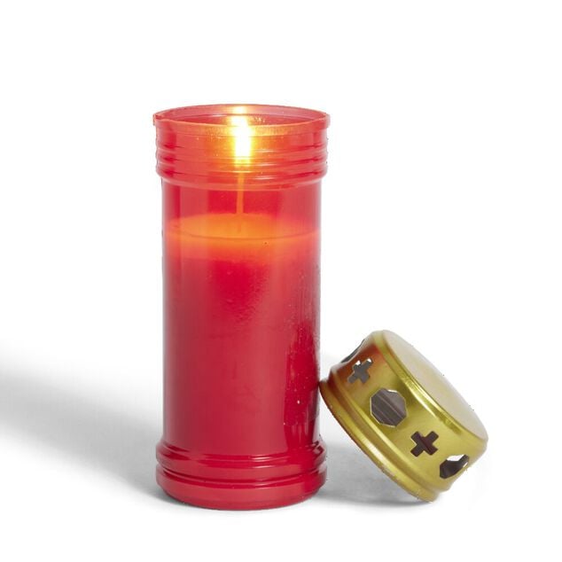 Bougie fun&eacute;raire 55H rouge et dor&eacute; &Oslash;6xH16,5cm