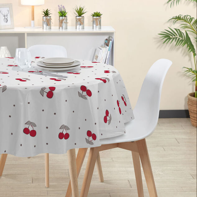 Nappe toile cir&eacute;e ronde motif cerise