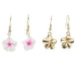 Boucles d'oreilles 2 paires fleur de tiar&eacute; rose et blanc m&eacute;tal dor&eacute; L2,5cm
