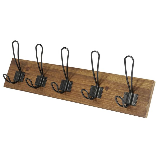 Pat&egrave;re en bambou 5 crochets m&eacute;tal noir L48cm