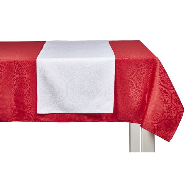 Nappe jacquard rouge motif arabesque L 350 cm