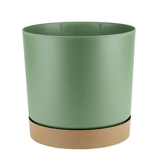 Pot tubo plastique vert et base marron &Oslash;13xH13cm
