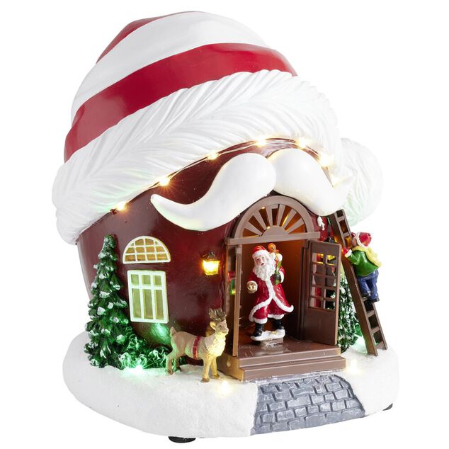 Village de No&euml;l LED anim&eacute; sc&egrave;ne maison bonnet 21x20xH21,5cm