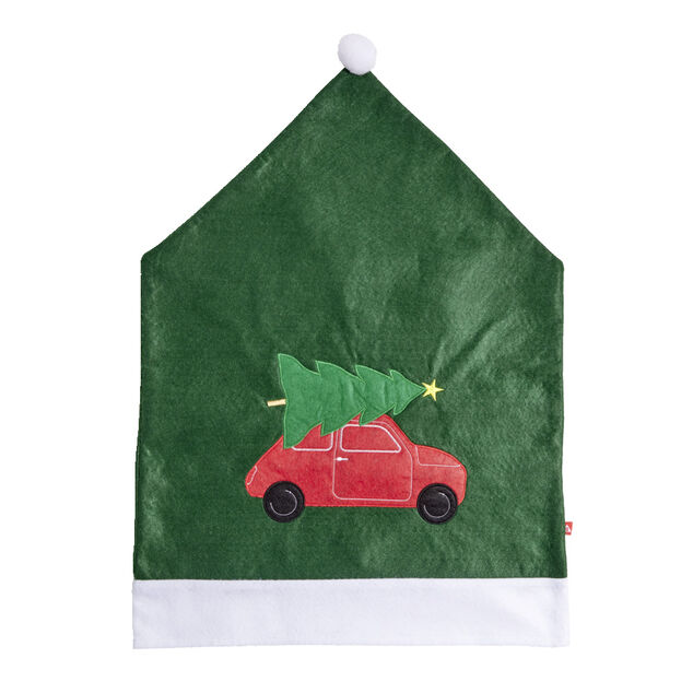 Housse de chaise No&euml;l &agrave; pompon verte 48x70cm (2 mod&egrave;les)