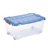 Box de rangement 40L plastique transparent 4 roues couvercle malin bleu 59x39xH27cm
