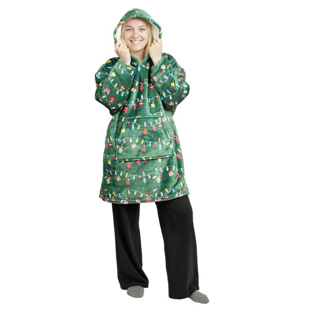 Pull plaid No&euml;l adulte &agrave; capuche rouge et vert 70xH80cm (4 mod&egrave;les)