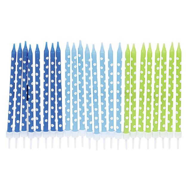 Bougie anniversaire &agrave; pois blanc bleu et vert XXL x 24