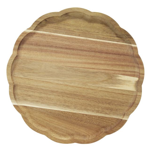 Plateau rond bois marron bord ondul&eacute; &Oslash;28cm