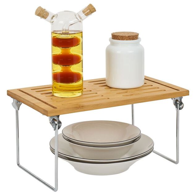 &Eacute;tag&egrave;re en bambou sur pieds en fer 30x15xH18cm