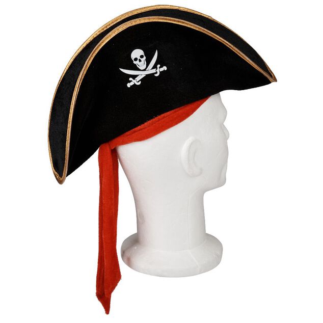 Chapeau de pirate noir avec ruban rouge pour enfant
