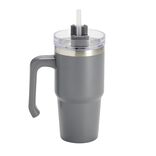 Mug isotherme inox 550ml avec couvercle et paille &Oslash;8,5xH28,5cm