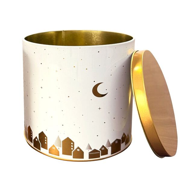 Lot de 3 boîtes alimentaires décor Noël métal blanc et doré 3 tailles