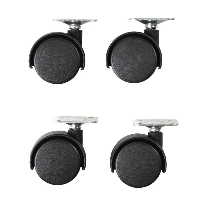 Roulettes rotatives noires x4 en plastique et m&eacute;tal