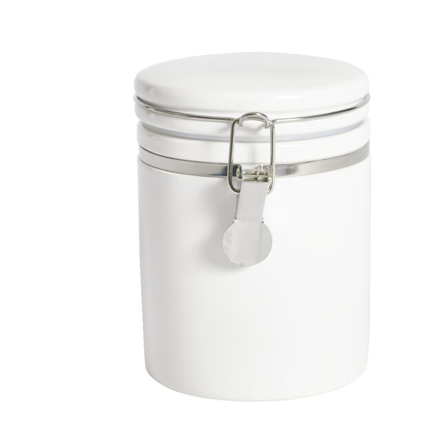 Pot en c&eacute;ramique blanc avec clip en m&eacute;tal &Oslash;10xH13cm