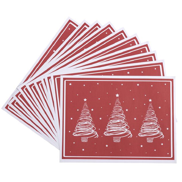 Set de table rouge d&eacute;cor sapin blanc x10