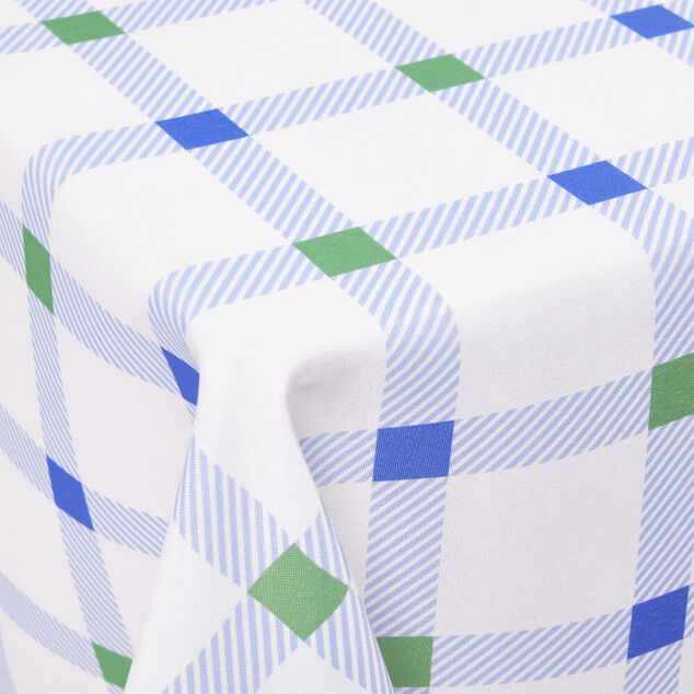 Nappe rectangulaire en coton blanc vichy bleu vert 150x250cm