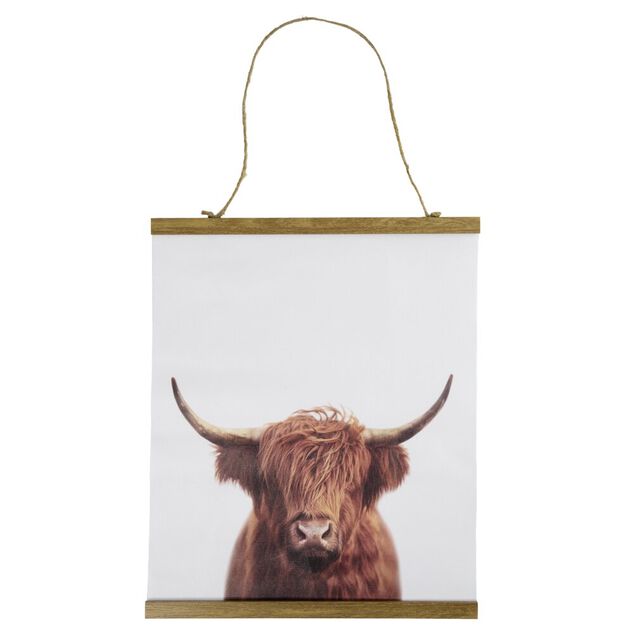 D&eacute;coration murale vache Highland avec corde H35cm