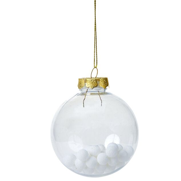 Boule de Noël plastique transparent avec billes Ø8cm (4 modèles)