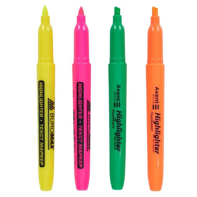 Lot de 4 surligneurs fins - orange vert rose jaune