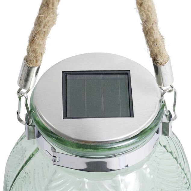 Lampe solaire &agrave; poser ou suspendre en verre et jute &Oslash;11xH12,5cm (2 mod&egrave;les)