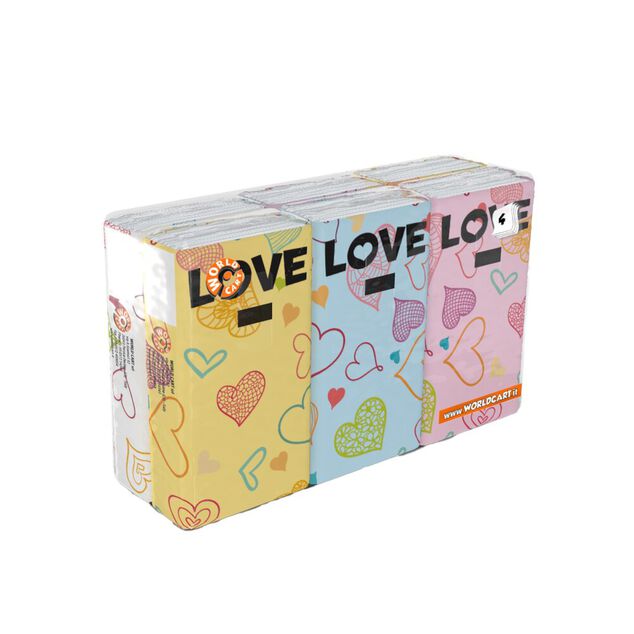 Lot de 6 paquets de mouchoirs en papier à 4 plis motif coeur Love