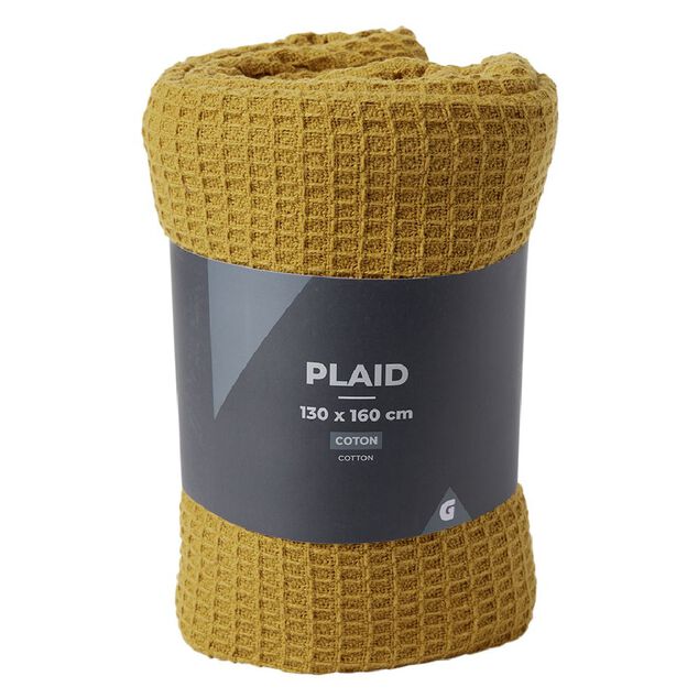 Plaid coton gaufr&eacute; 130x160cm jaune
