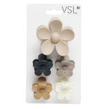 Pince à cheveux forme fleur x5 en plastique coloré (3 modèles)