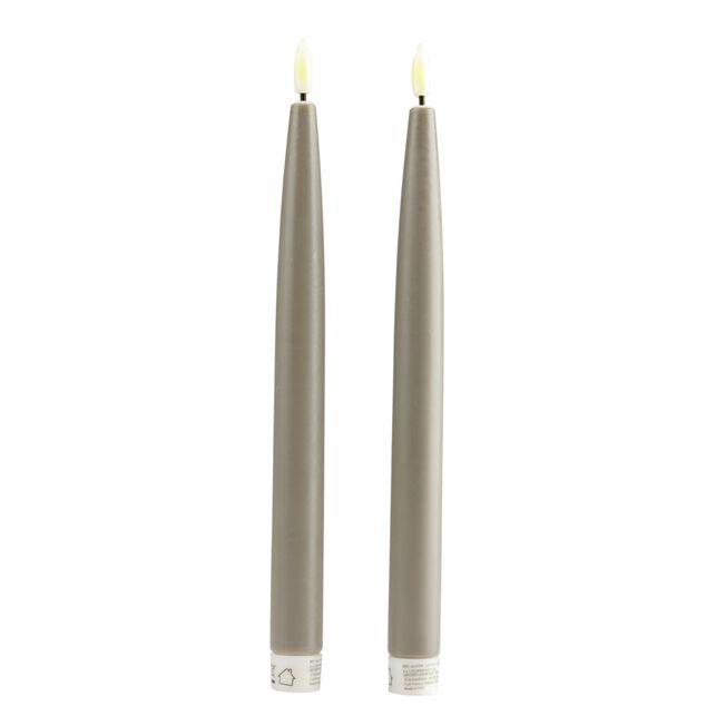 Lot de 2 bougies chandelles LED grises Ø2,2xH22,5cm