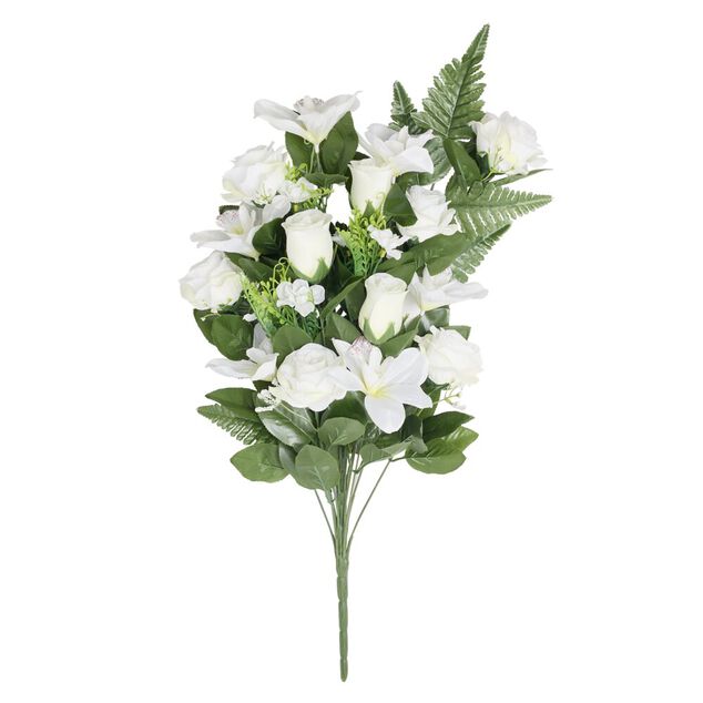 Bouquet artificiel lys et rose tons blanc 36x16xH60cm