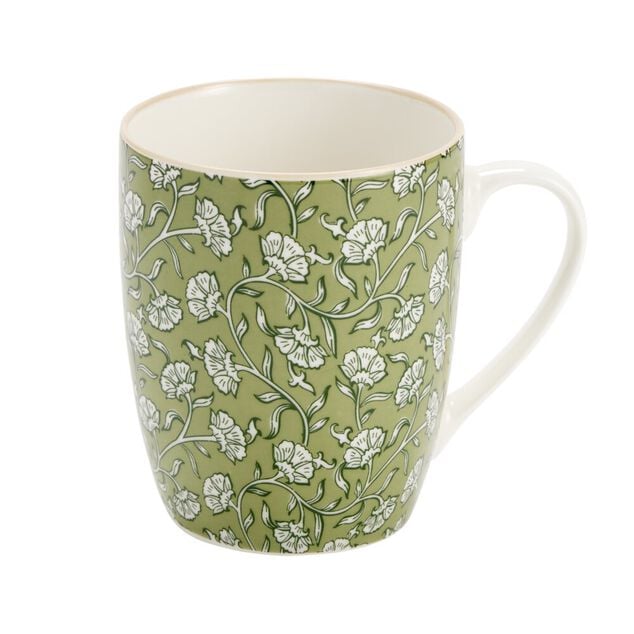 Mug c&eacute;ramique motif floral Indie &Oslash;9,5xH8cm (2 mod&egrave;les beige ou vert)