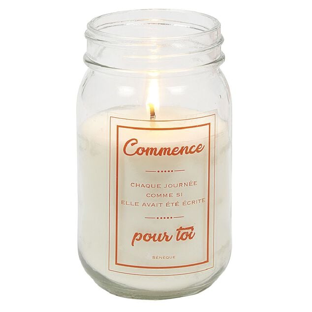 Bougie &agrave; message dans bocal senteur orange H.13 cm