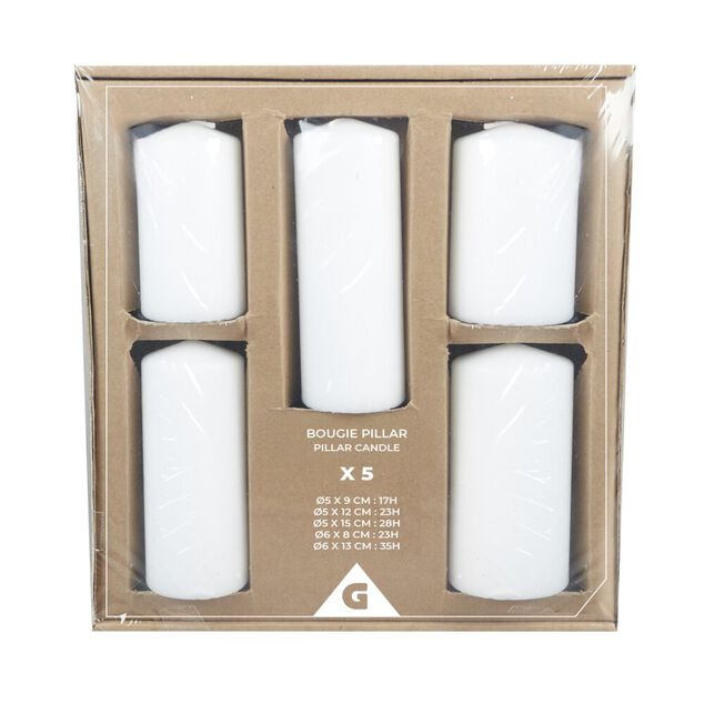 Bougie pilier x5 cire blanche 5 formats