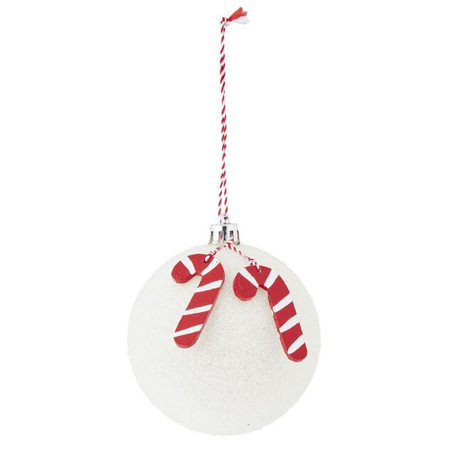 Boule de No&euml;l blanche pampille sucre d'orge en bois &Oslash;8cm