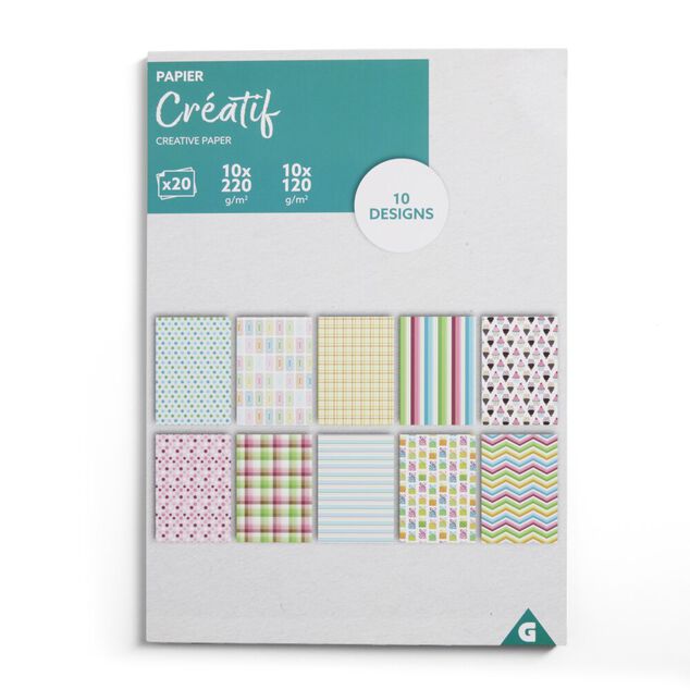 Lot de 20 papiers cr&eacute;atifs 10 designs - 4 mod&egrave;les