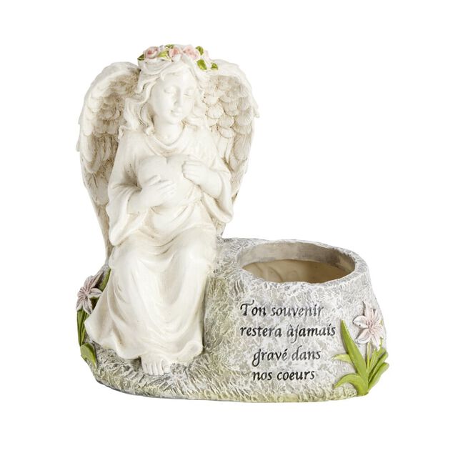 Porte-bougie ange plastique gris 23,5x12,5xH21,5cm