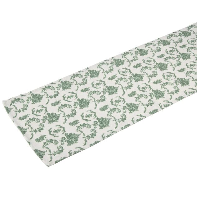 Chemin de table polyester imprim&eacute; toile de Jouy L300X25 cm vert