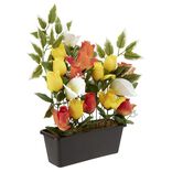 Jardini&egrave;re rose+arum 20 t&ecirc;tes orange jaune