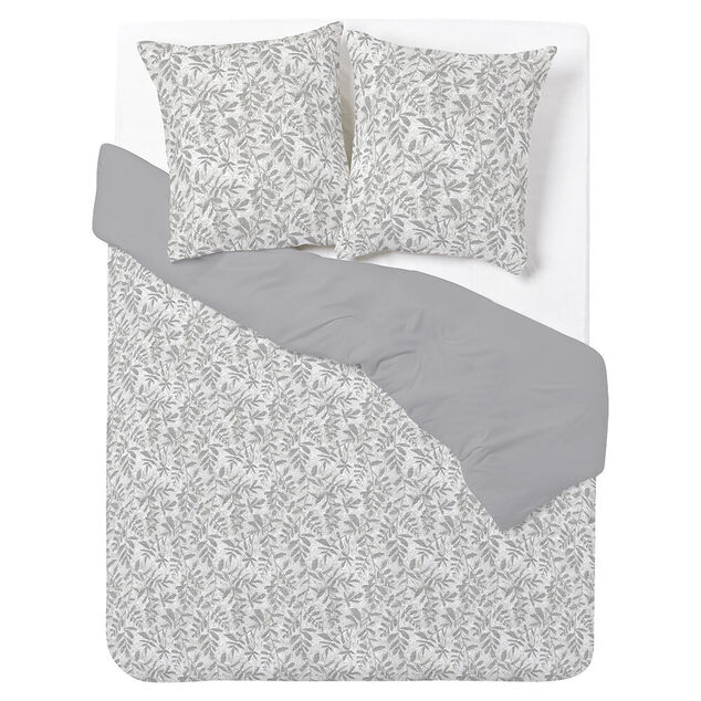 Parure de lit 2 personnes 240x220cm r&eacute;versible motif feuillage gris