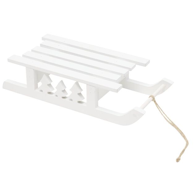 Luge d&eacute;corative &agrave; poser en bois blanc 26x11xH6cm