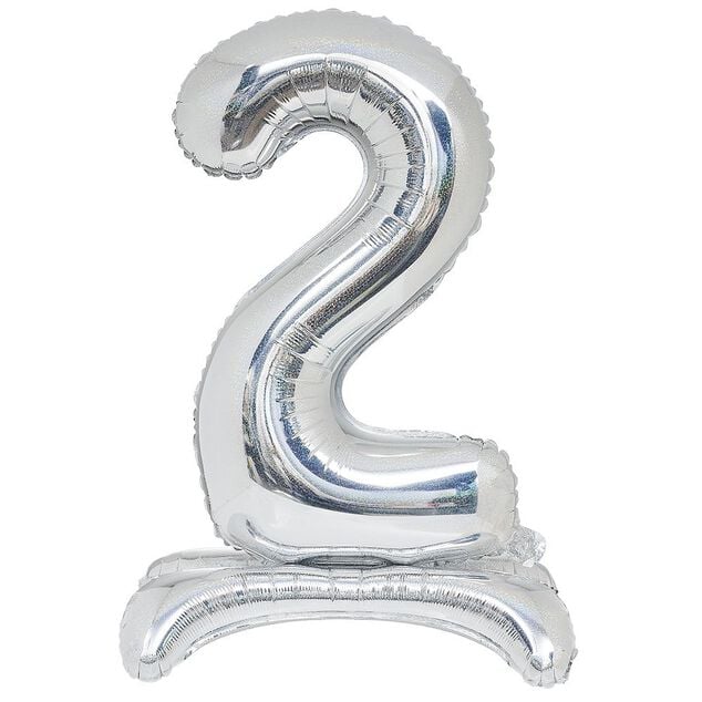 Ballon chiffre 2 dor&eacute; ou argent&eacute; H80 cm avec support