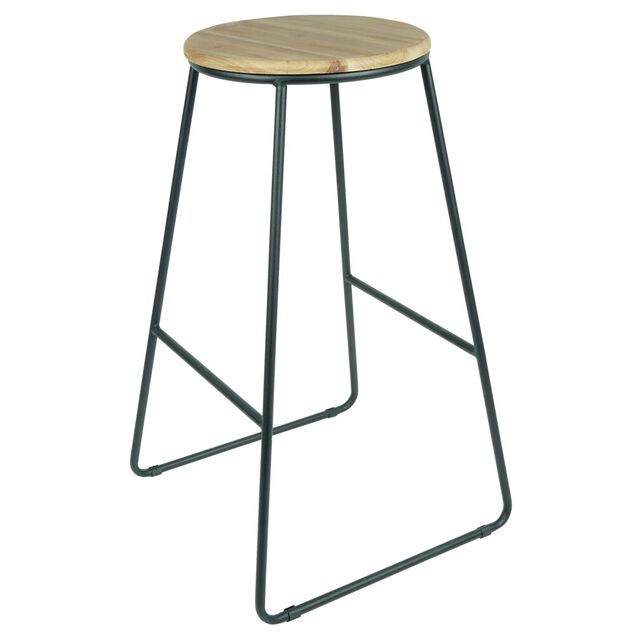 Tabouret de bar bois et m&eacute;tal noir &Oslash;40xH70,5cm