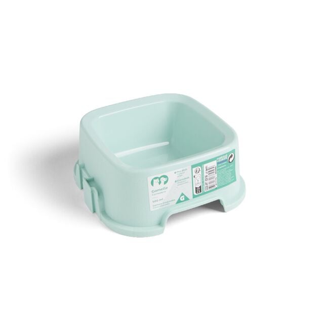 Gamelle carrée pour chien plastique vert 500 ml - 16,6x16,6xH.6,5cm