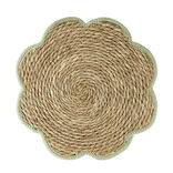 Set de table jonc de mer tress&eacute; et coton forme fleur contour vert &Oslash;38cm