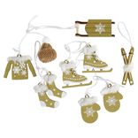 Décoration de Noël à suspendre traineau et vêtements bois x6 (3 modèles)