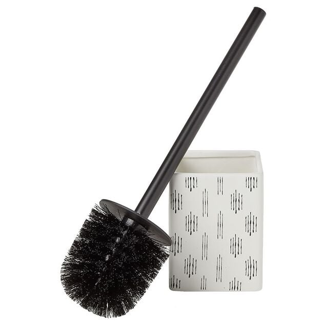 Brosse WC socle carr&eacute; gr&egrave;s motif trait noir et blanc 9,2x9,2xH36cm