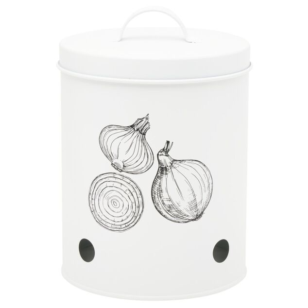 Bo&icirc;te de conservation pour oignon en m&eacute;tal blanc