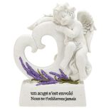 Plaque fun&eacute;raire Ange+coeur sur socle motif lavande