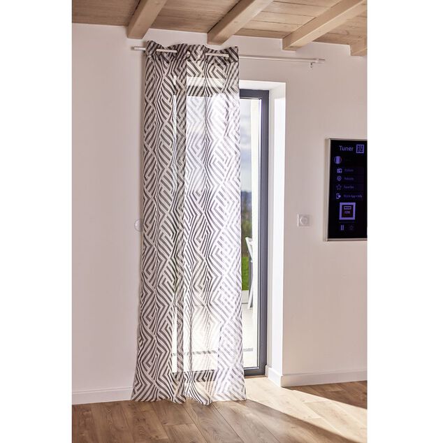 Rideau voilage &agrave; oeillets 140x240cm polyester imprim&eacute; rayures