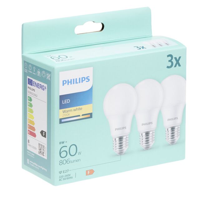 Lot de 3 ampoules LED standard E27 60W &eacute;quivalent blanc chaud